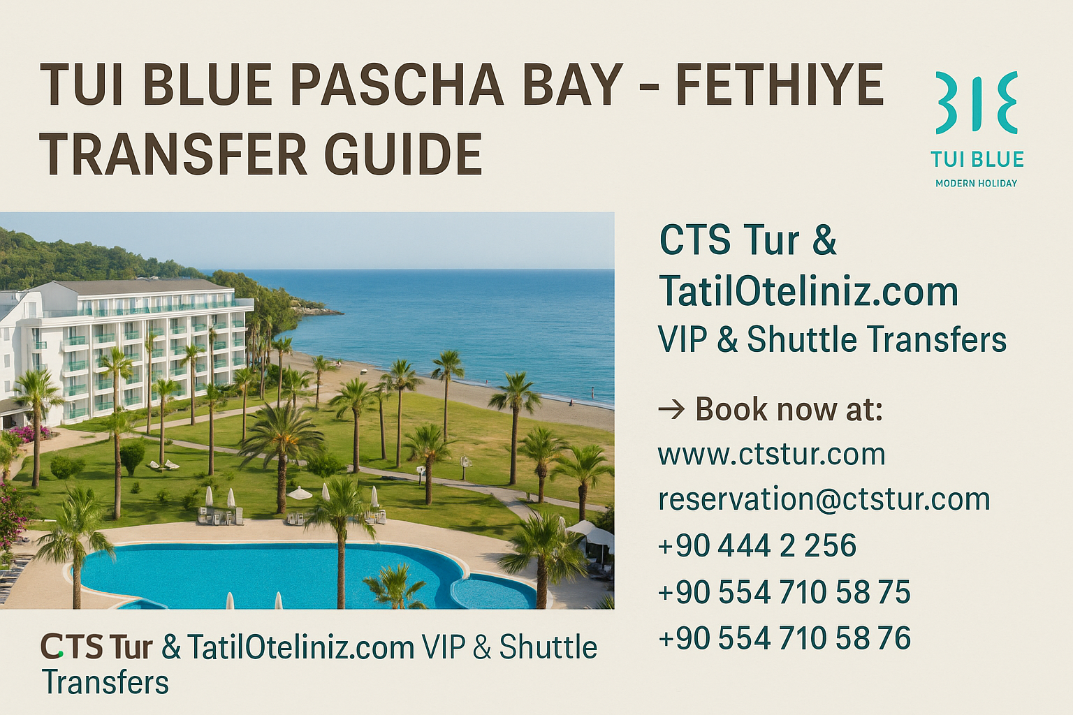 TUI Blue Pascha Bay – Fethiye Transfer Rehberi | CTS Tur & TatilOteliniz.com ile VIP & Shuttle Ulaşım