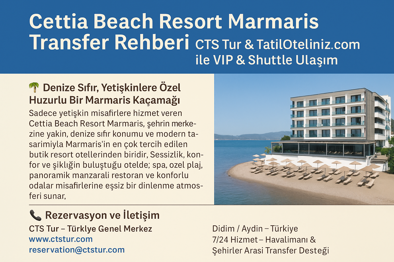 Cettia Beach Resort Marmaris Transfer Rehberi | CTS Tur & TatilOteliniz.com ile VIP & Shuttle Ulaşım