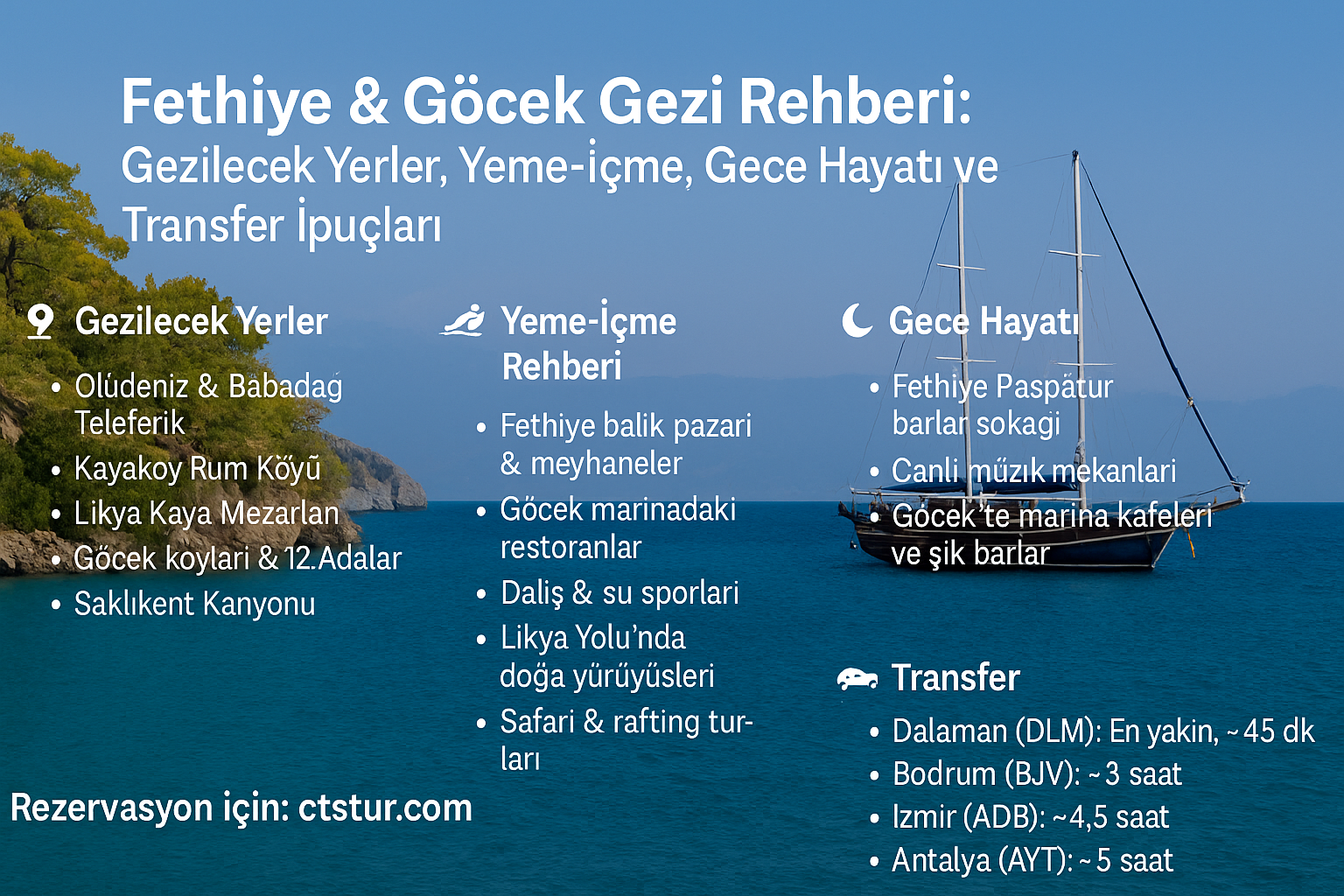 Fethiye & Göcek – przewodnik: atrakcje, kuchnia, nocne życie i transfer