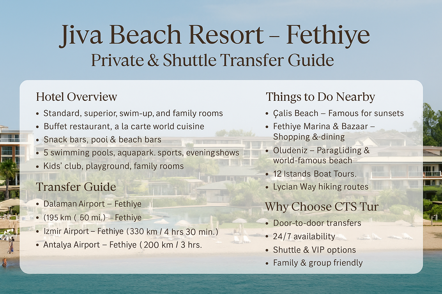 Jiva Beach Resort – Fethiye | Özel & Shuttle Transfer Rehberi