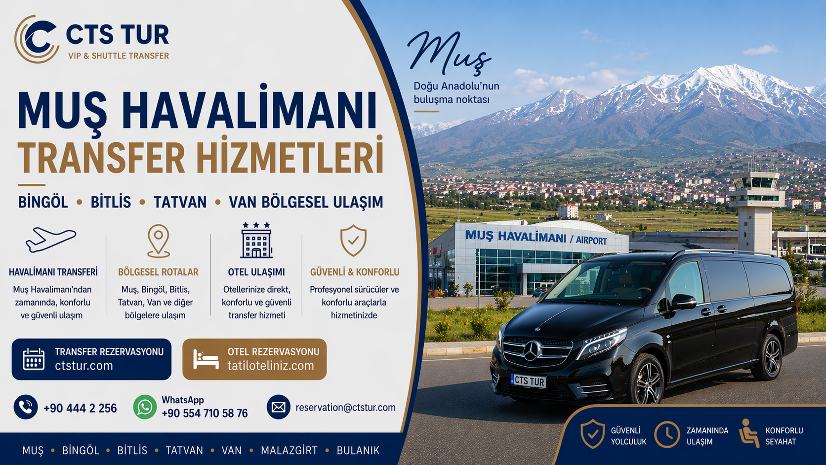 Muş Havalimanı → Bingöl, Bitlis, Tatvan, Van Bölgesel Transfer Rehberi