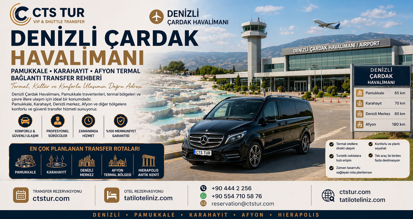 Denizli Çardak Havalimanı → Pamukkale, Karahayıt, Afyon Termal Bölgesel Transfer Rehberi
